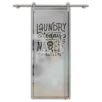 V1000 Glass Sliding Door With Laundry Design, 24"x84", Semi-Private
