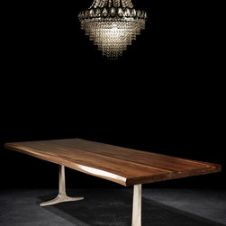 Apollo Rectangular Walnut Dining Table with Distressed Aluminum Trestle Base, Wa - Products
