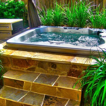 Pergola, Patio, Spa, and Landscape