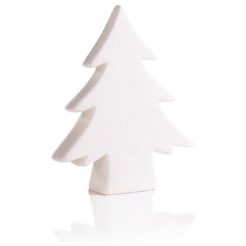 4.5" Tall "Teton" Ceramic Christmas Tree Tabletop Decoration, White, Set of 6