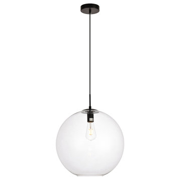 Placido Collection Pendant, 1-Light, Black and Clear Finish, 15.7"x16.5"
