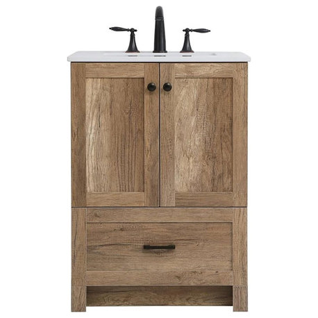 Elegant Decor Soma 24" Steel MDF Stone Single Bathroom Vanity in Natural Oak