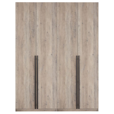 Lee Modern 2-Piece Wardrobe With 1 Rod, 4 Drawers & 5 Shelves, Rustic Gray