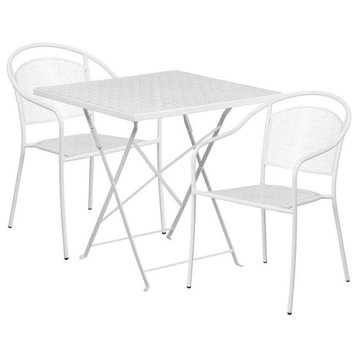 28" Square White Indoor/Outdoor Steel Folding Patio Table Set