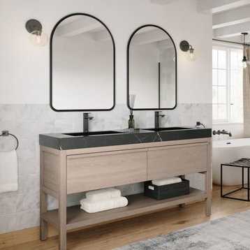 The Shoji Bathroom Vanity, Chestnut Oak, 60", Double Sink, Freestanding