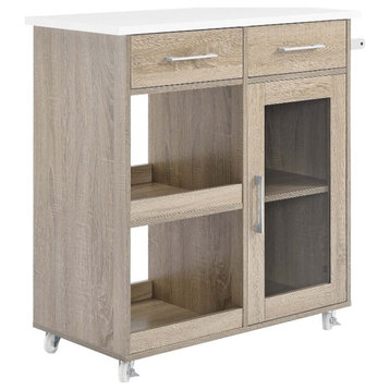Modway Wood Culinary Kitchen Cart with Towel Bar in Oak/White