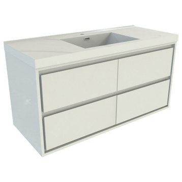MOM 60" Wall Mounted Vanity With 4 Drawers and Acrylic Single Sink, Glossy White