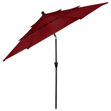10 ft Patio Umbrella 3-Tiered Sunshade With Button Tilt and Easy-Open Crank, Red