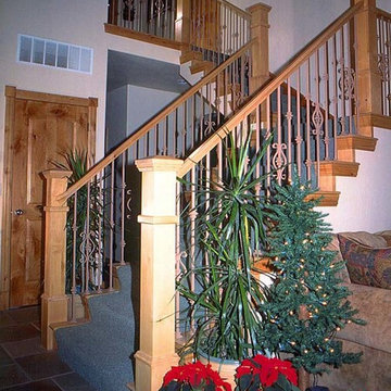 Wood Railing with Wrought Iron Balusters