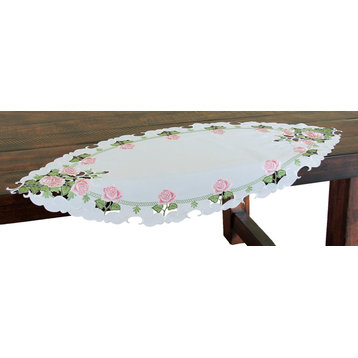 Summer Rose Embroidered Cutwork Spring Table Runner, 16"x34"