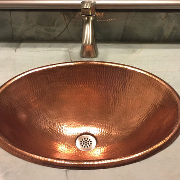 19" Oval Self Rimming Hammered Copper Bathroom Sink in Polished Copper (LO19RPC)