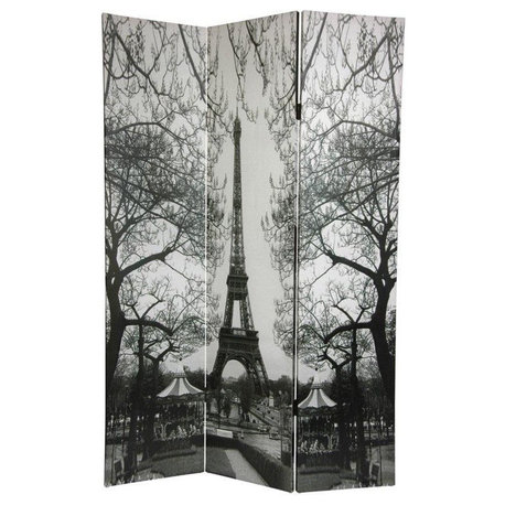 6' Tall Double Sided Paris Room Divider, Eiffel Tower/Arc de Triomphe