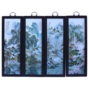 Chinese Mountain Water Scenery Porcelain Painting Wall Panel Set Hcs6039