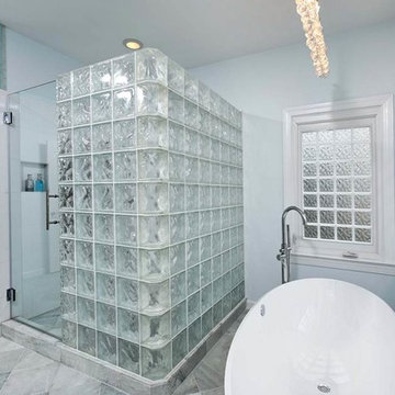 Glass Block Walls & Windows Highlight Modern Bath Remodel