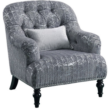 Gaura Chair With 1 Pillow, Pattern Gray Velvet