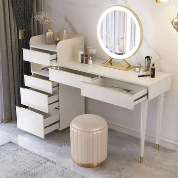 Off-White Makeup Vanity with Stool