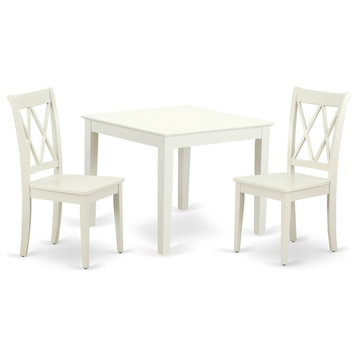 Oxcl3-Lwh-W 3Pc Square 36 Inch Table And 2 Double X Back Chairs