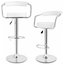 Set of 2 Bar Stools Upholstered, Faux Leather, Back Support and Armrests, White