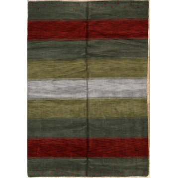 Gabbeh Striped Hand-Knotted Indian Oriental Area Rug, Multi, 9'8"x6'7"