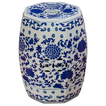 Blue and White Porcelain Imperial Dragon Garden Stool, Octagonal Palace Design