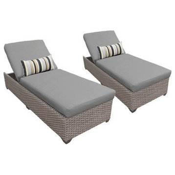 Florence Chaise Set of 2 Outdoor Wicker Patio Furniture in Grey