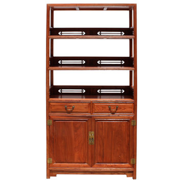 Chinese Huali Rosewood Brown 3 Shelves bookcase Display Cabinet Hcs5716