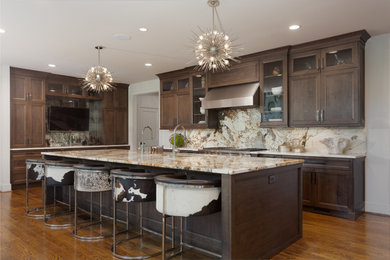 Inspiration for a transitional kitchen remodel in Atlanta with granite countertops and an island