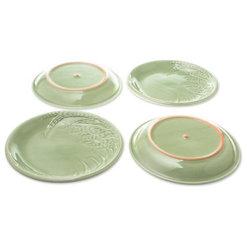 NOVICA Thai Rice And Celadon Ceramic Dessert Plates  (Set Of 4)