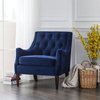 New Pacific Direct Marlene 18.5" Velvet Fabric Accent Chair in Navy Blue/Brown