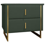 Homary - Modern Nightstand 2-Drawer Faux Leather Bedside Table in Gold, Green - - This modern nightstand has solid wood construction, exquisite faux leather-covered ash wood veneers, and brushed stainless steel frames for a magnificent modern design.