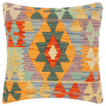 Bareens Designer Rugs - Southwestern Turkish Eleonor Hand Woven Kilim Throw Pillow - Embellish your home with this timeless casual chic handmade Southwestern Kilim throw pillow covers made with and cotton. Constructed on a loom by Nomad Turkman people with hand spun and Natural Vegetable dyes these beautiful Kilim pillow covers are known for their beautiful repetitive geometrical, naturalistic floral and traditional patterns yet still giving it a moden look. Masterfully artisan-crafted on traditional Kilim looms with a contemporary fashion palette producing bold intricate sharp patterns making them a standout piece in any decor.