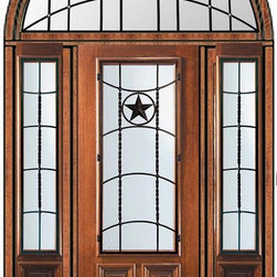 Pre-hung Sidelights-Transom Door 96 Wood Mahogany Texan 2/3 Lite - Front Doors