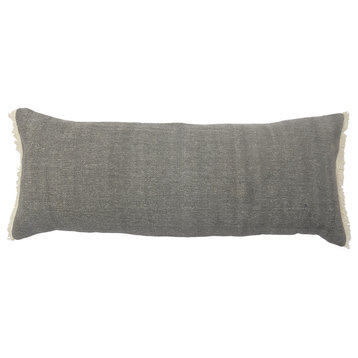 Charcoal Gray Solid Fringed Throw Pillow, 14" X 36"