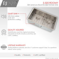 STYLISH 32" x 18" Stainless Steel Low Divider Undermount Kitchen Sink