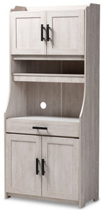 Baxton Studio Portia 6-Shelf Washed Wood Microwave Storage Cabinet in White