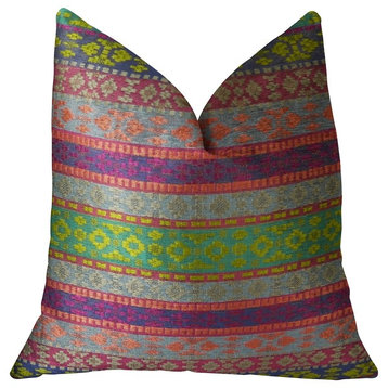 Avalanche Magenta Green and Blue Handmade Luxury Pillow, 18"x18"