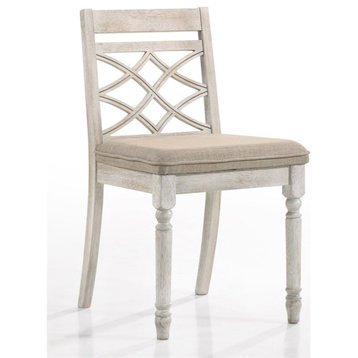 ACME Furniture Cillin 19" Fabric & Wood Side Chairs in Antique White (Set of 2)
