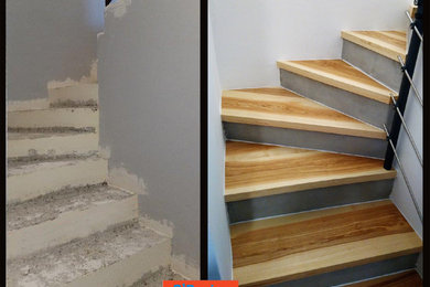 Aménagement d'un escalier contemporain en U avec des marches en bois.