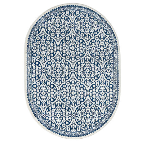 Marbury Traditional Medallion Dark Blue Oval Area Rug, 5'x7'