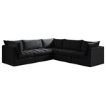 Meridian Furniture - Jacob Velvet Upholstered 5-Piece L-Shaped Modular Sectional, Black - Create the ideal seating arrangement for your space when you pick and choose the elements you like mostincluding this Jacob velvet modular sectional. Mix and match items in the Jacob collection to bring your living space or family room together with a personalized slant. Soft black velvet upholstery is soft and welcoming to the touch, adding a luxurious feel to everyday seating. Deep channel tufting adds to the piece's durability, and latches underneath the unit make it easy to attach to other pieces in the collection.