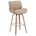 Armen Living - Tyler Swivel Bar Stool With White Washed and Vintage Brown - Bring a touch of Mid-Century charm and functional elegance to your home with the Tyler Swivel Counter and Bar Stool Collection. With its contoured wrap-around backrest, gently flared silhouette, and comfortably cushioned seat, Tyler delivers an elevated seating experience ideal for kitchen islands, peninsulas, and home bars. The modern, sculpted form supports your back while offering a soft, ergonomic curve that enhances posture and visual flow. Engineered for versatility, the Tyler stool features a smooth 360-degree swivel mechanism, allowing you to stay engaged and mobile during conversations or meals. The generously padded seat and back are upholstered in performance faux leather, offering the luxurious feel of leather with everyday durability and easy cleaning. The collection includes several rich upholstery choices, such as vintage green, vintage brown, black, gray, and cream, carefully paired with frame finishes like walnut, black brushed, and white wash to suit a variety of interior aesthetics. The base is crafted with a strong bentwood frame and a chrome-finished steel footrest, combining retro character with strength and stability. Available in counter height and bar height to fit your layout, the Tyler collection makes it easy to style any gathering space with comfort, swivel functionality, and timeless flair.
