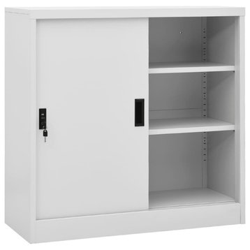 vidaXL Filing Cabinet Storage File Cabinet with Sliding Door Light Gray Steel