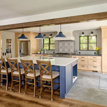 Navy Blue & Maple Kitchen with Walk-in Pantry