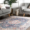 Traditional Fading Pendent Medallion Fringe Area Rug, Navy, 7'10"x10'10"