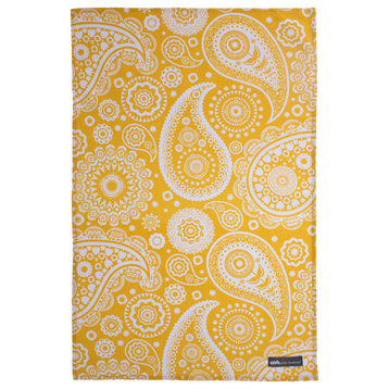 Paisley Yellow Cotton Tea Towel
