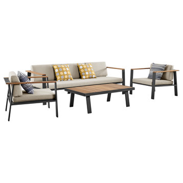 Armen Living 4-Piece Outdoor Patio Set, Charcoal Finish With Taupe Cushions