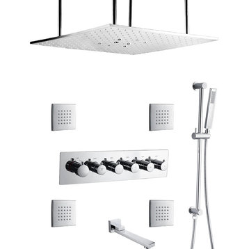 Rainfall Shower System, Hand Shower and Jetted Body Sprays, With Led