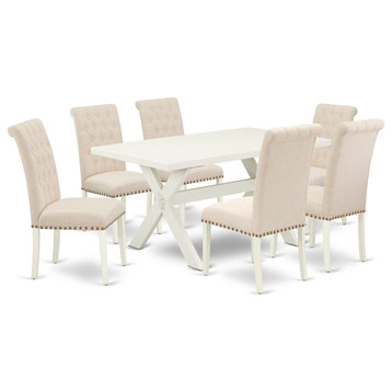 X026Br202-7, 7-Piece Set, 6 Chairs and A Table Solid Wood Frame