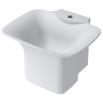 20" Polystone Circular Wall-Mount Sink, Glossy White, No Faucet