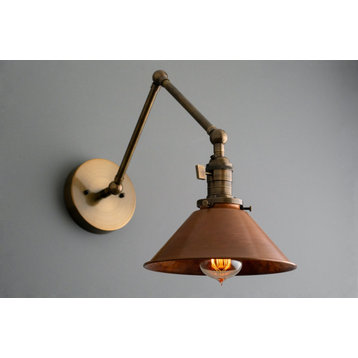 Articulating Wall Sconce, Antique Brass Sconce, Copper Shade